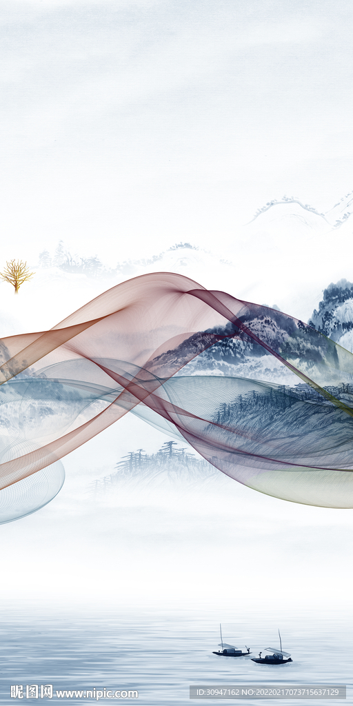 新款极简山水玄关 TIF分层