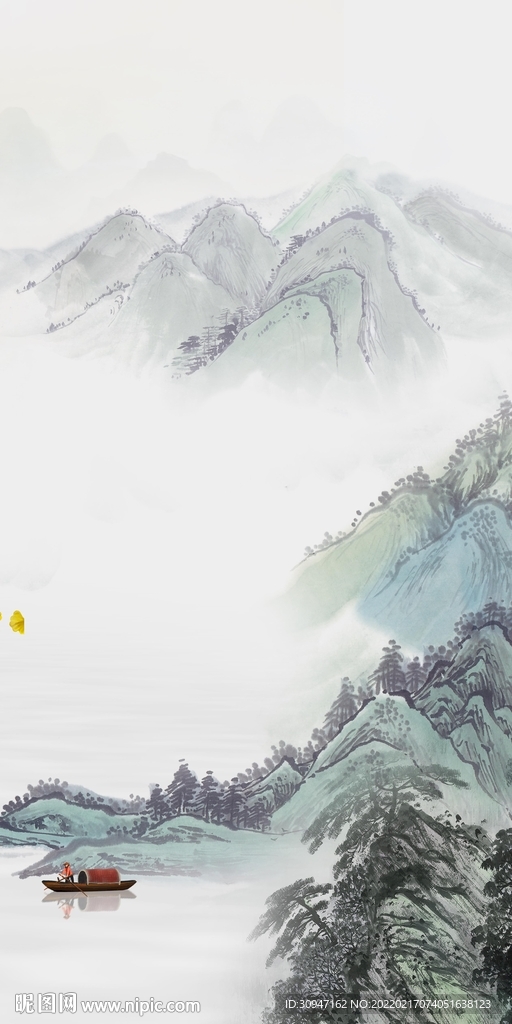 国画极简山水玄关 TIF分层