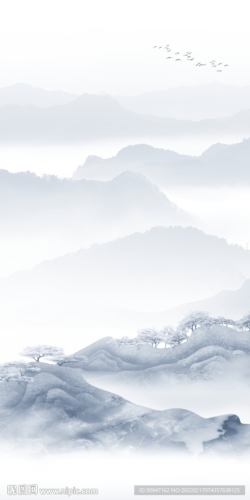新中式意境山水玄关 TIF分层