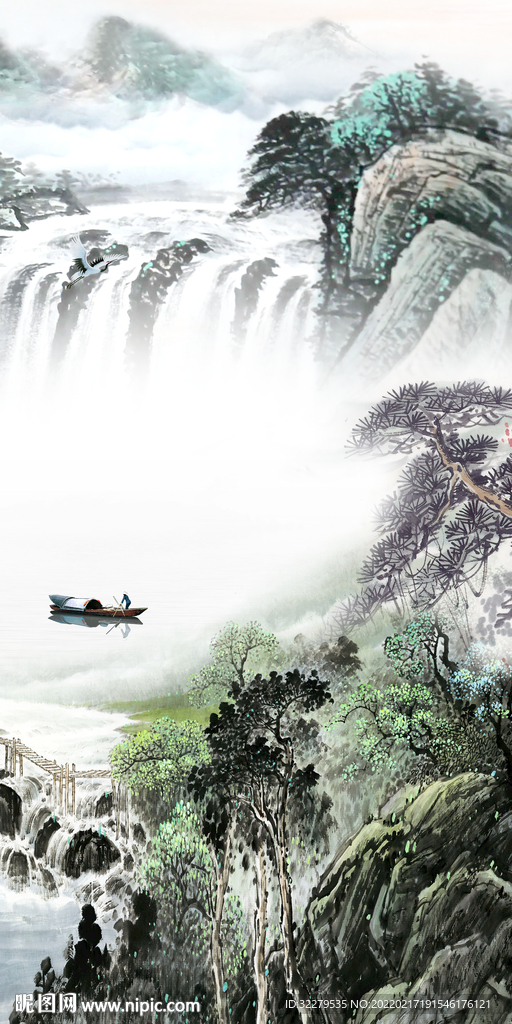 中式意境山水玄关 Tif分层