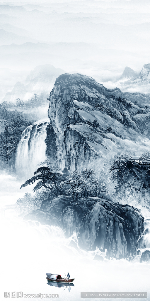 国画 意境山水玄关 Tif分层