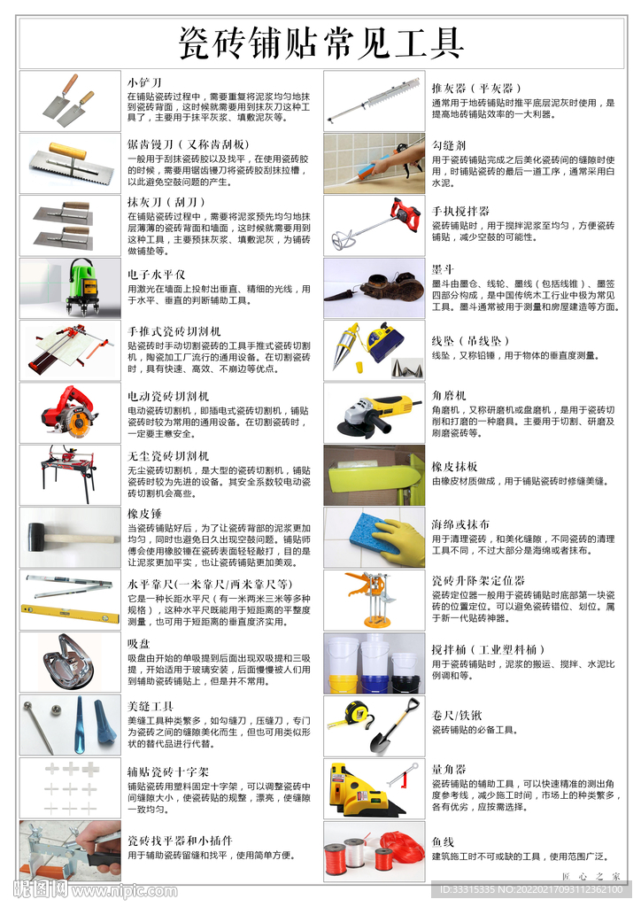 瓷砖铺贴常用工具