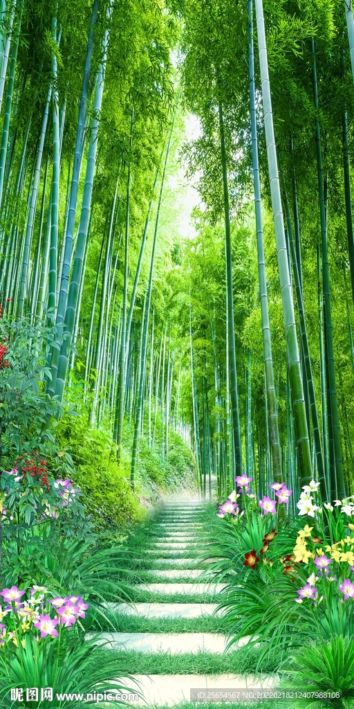 唯美竹林中式玄关装饰画