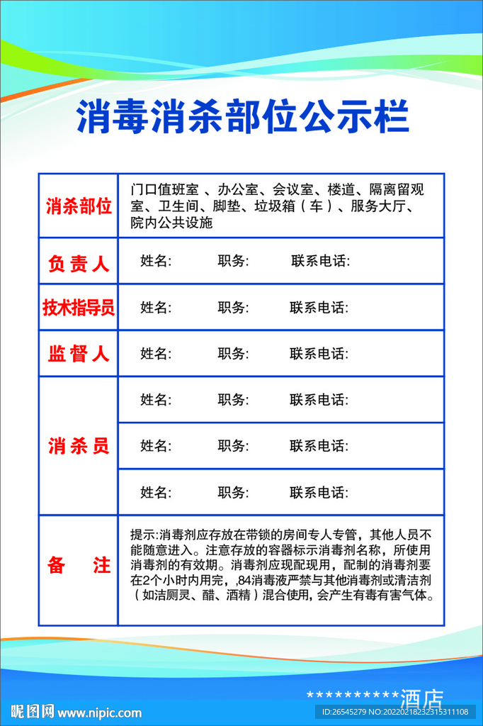 消毒消杀部位公示栏