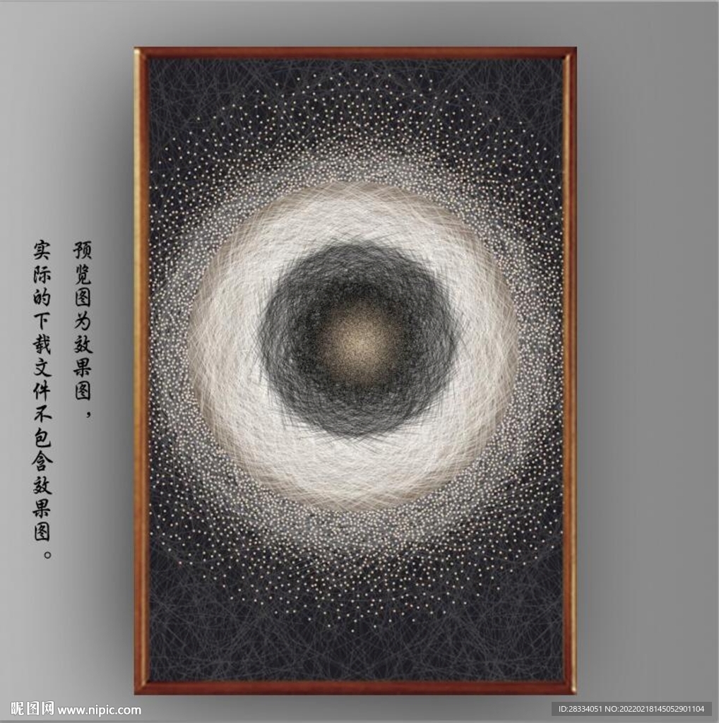 圆月抽象线条玄关装饰画