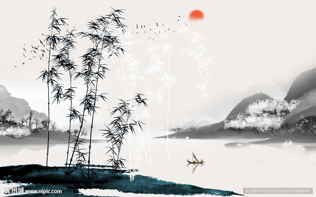 高清 客厅背景山水 TIF分层