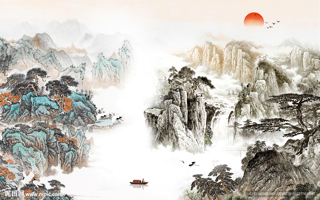 最新 意境客厅山水 TIF分层