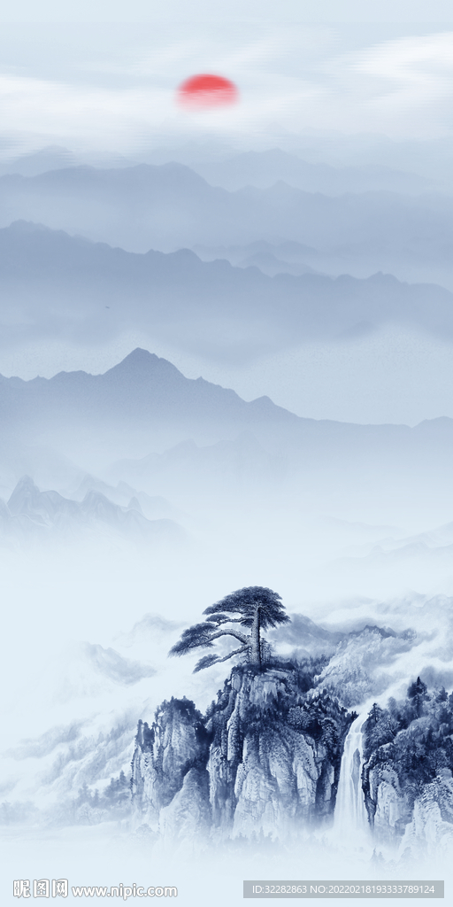 蓝色中式简约玄关 tif分层