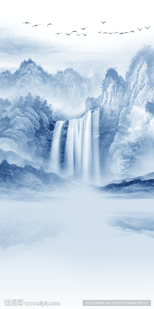 蓝色 最新中式玄关 tif分层