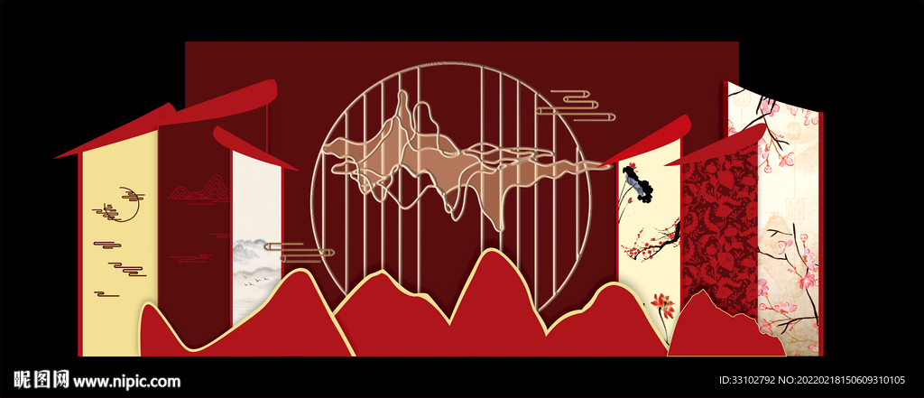 红色婚礼 中式婚礼舞台背景