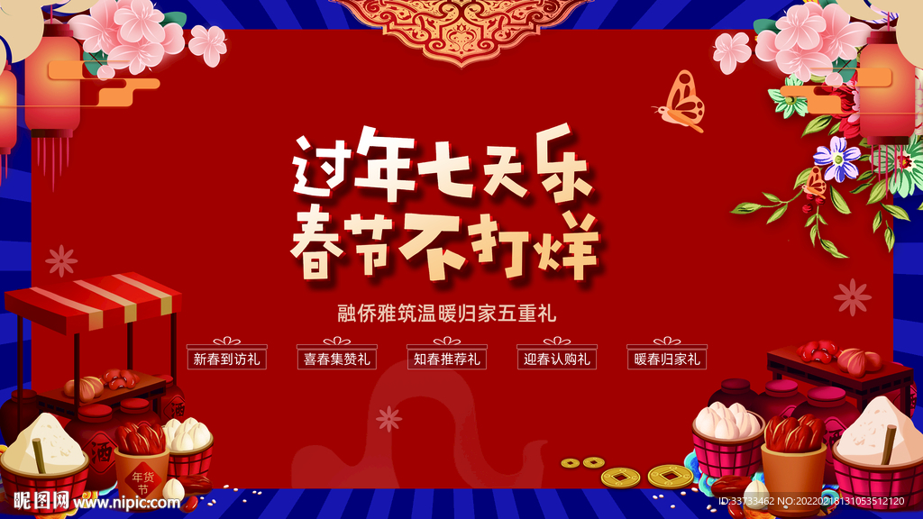 房地产春节喜乐会红金活动展板图