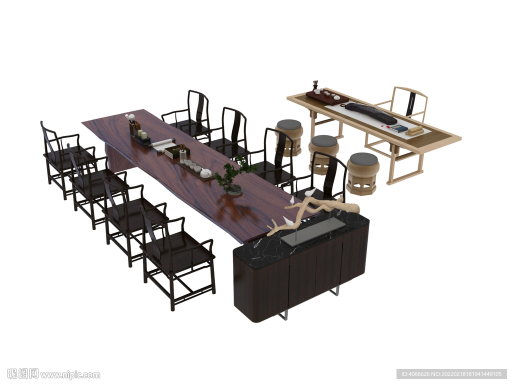 茶桌书法桌3d模型