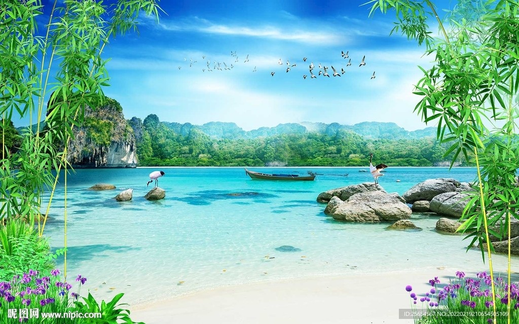 椰树沙滩海景电视背景墙