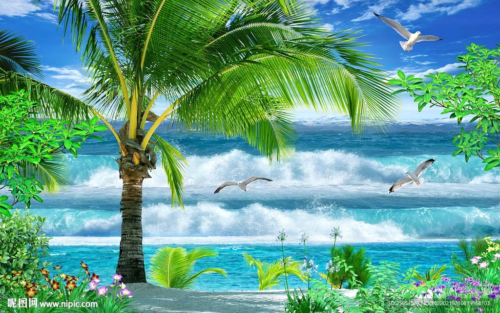 沙滩海景电视背景墙
