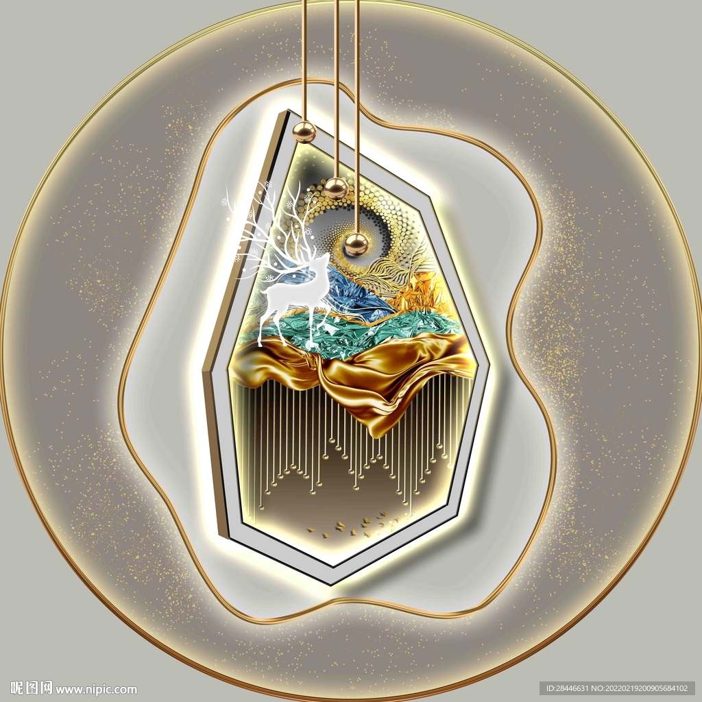 轻奢镜面圆形玄关装饰画 