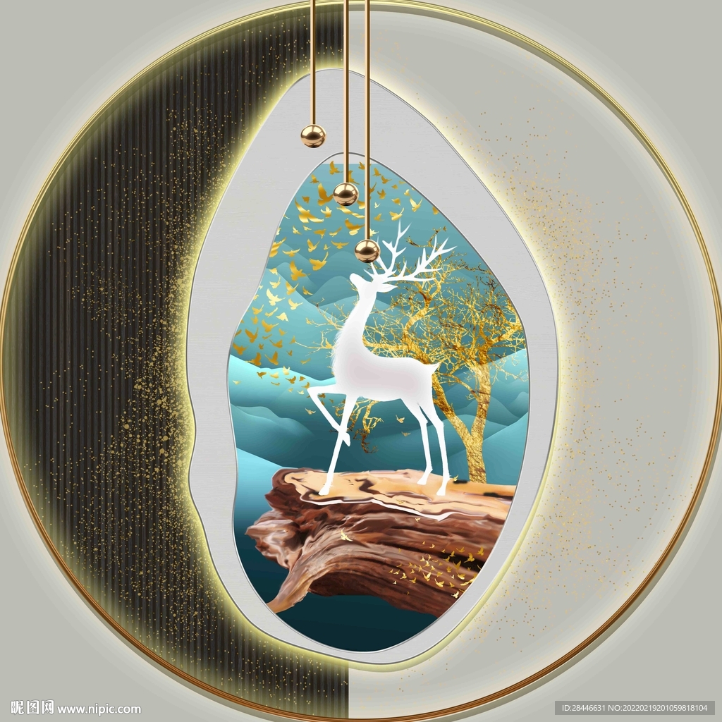 轻奢镜面圆形玄关装饰画