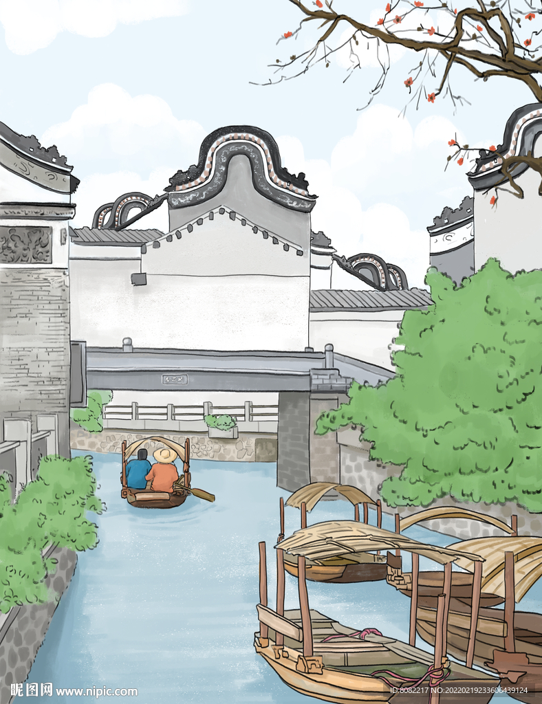 白沙水乡手绘