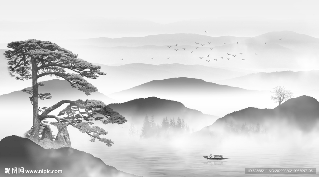 水墨迎客松