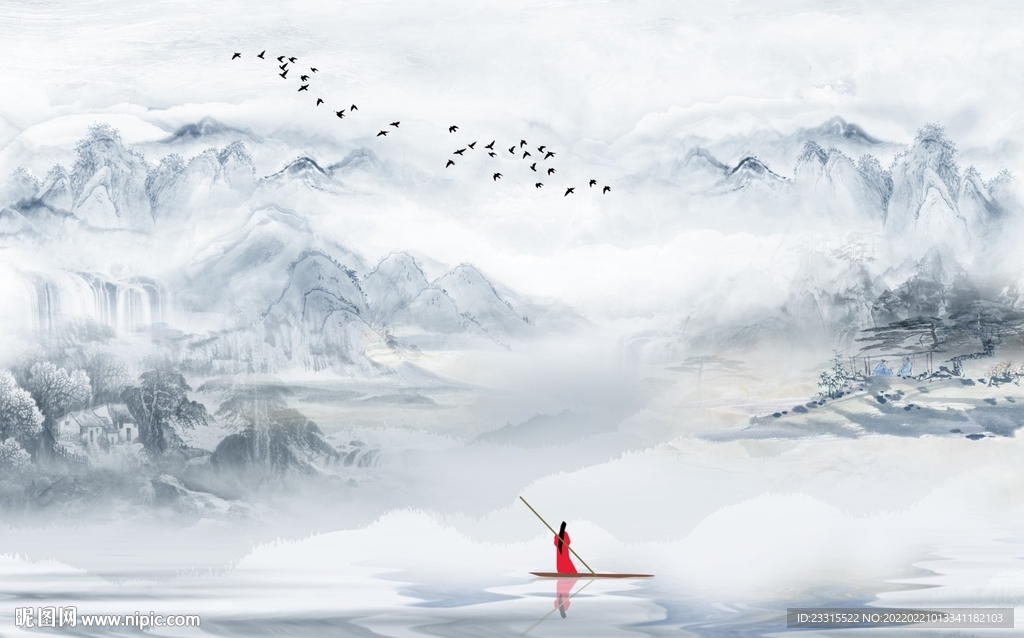 新中式山水简约电视背景墙