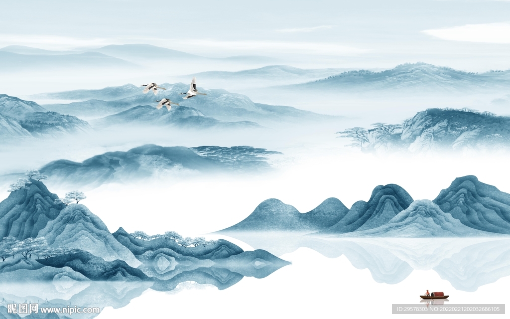 中国风别墅背景山水 TIF分层