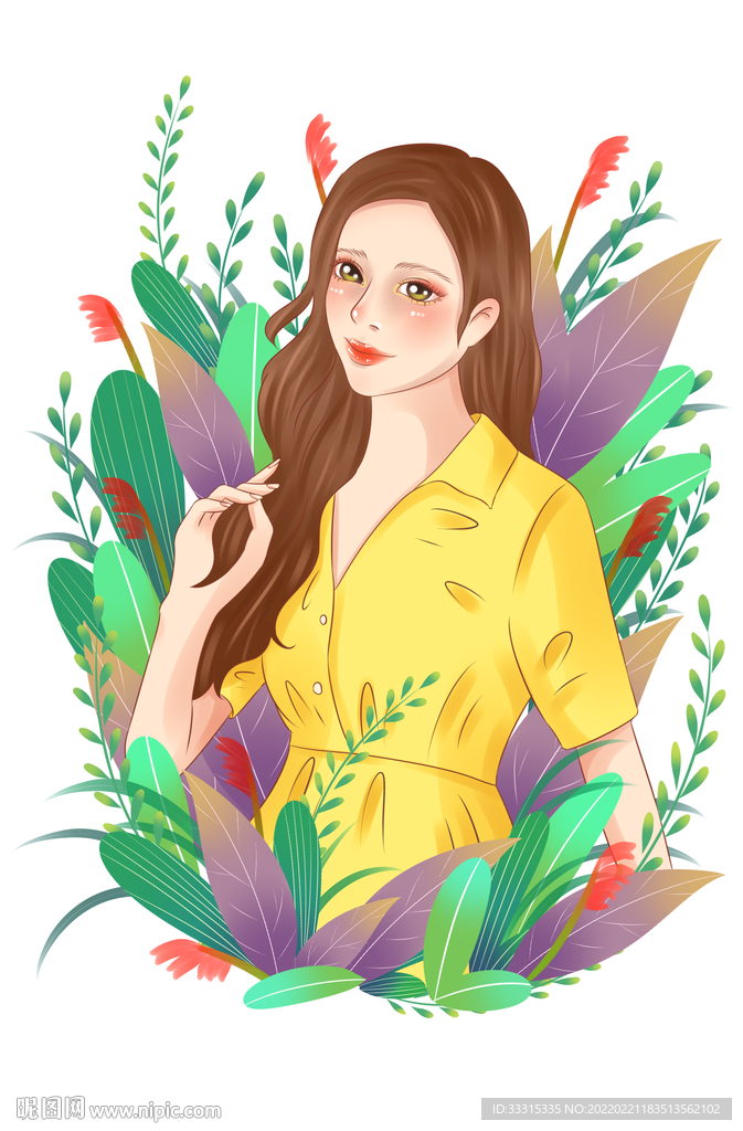 妇女节女神花草长发女孩