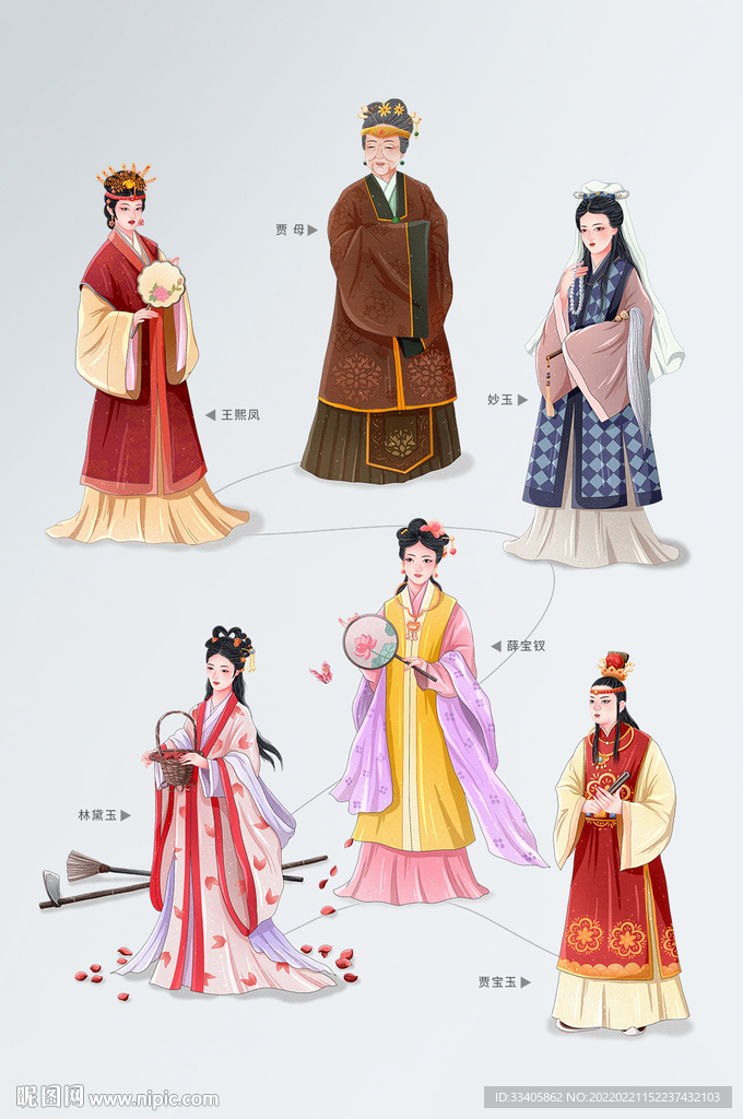 中国风工笔画红楼梦经典角色形象