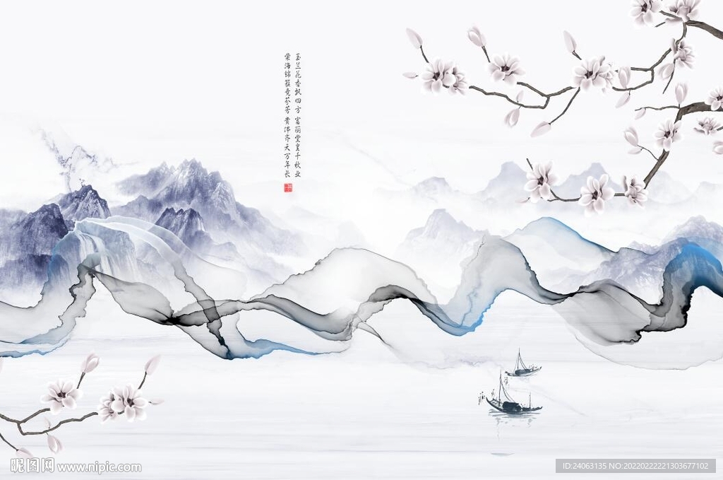 抽象烟雾花鸟背景墙