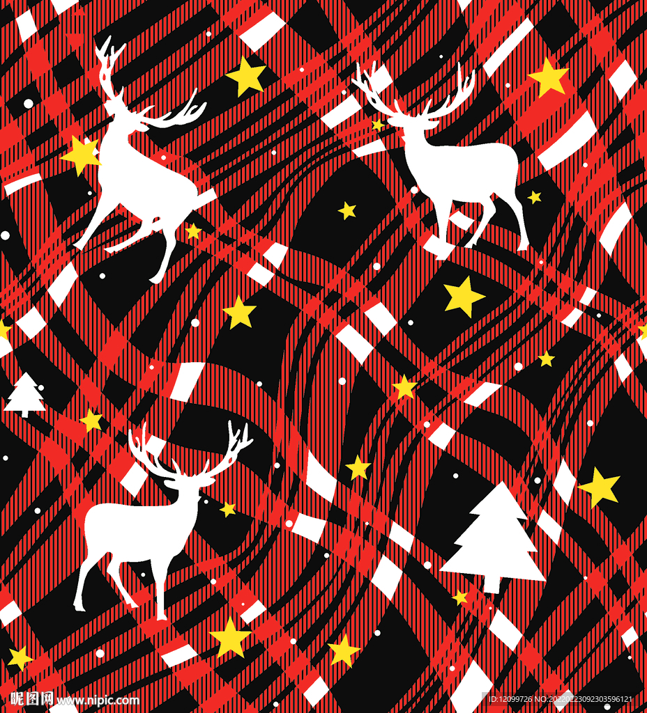 高清线条几何数码大牌方格鹿印花