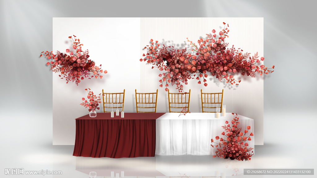 红白色现代极简秀场风婚礼效果图