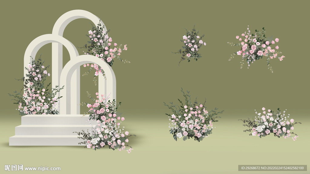 粉绿色花艺素材