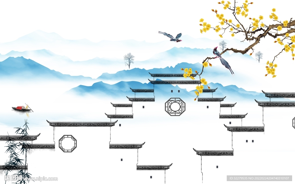 徽派中式意境山水 TIF分层