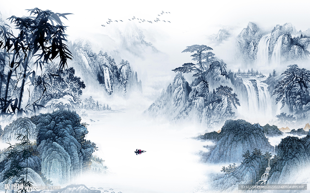 国画 中式意境山水 TIF分层