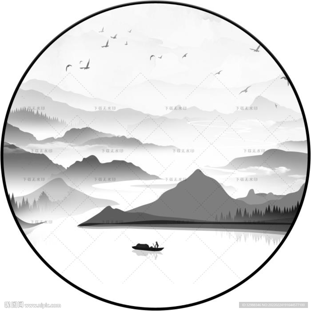 新中式圆形装饰画图片