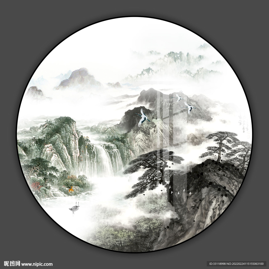 圆形水墨画