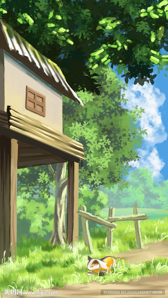 阳光下的木屋