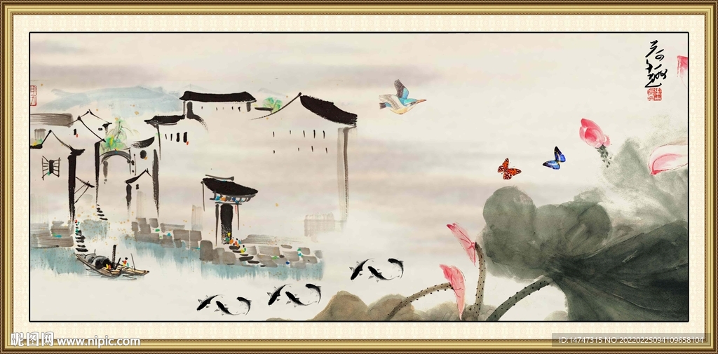 水墨画荷花