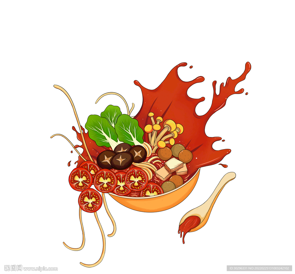番茄火锅汤底商业包装插画