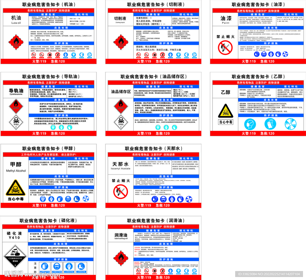 乙醇甲醛机油切削职业危害告知卡