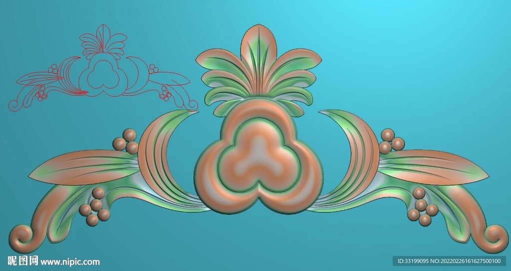 石雕洋花贴花精雕图浮雕图灰度图