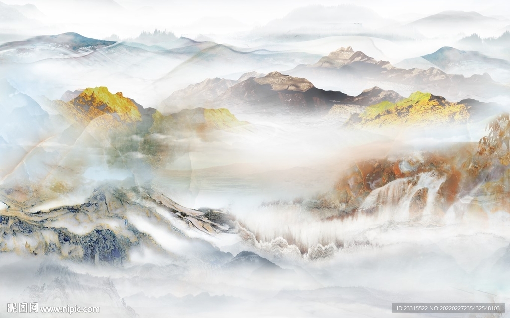 高山流水新中式客厅电视背景墙