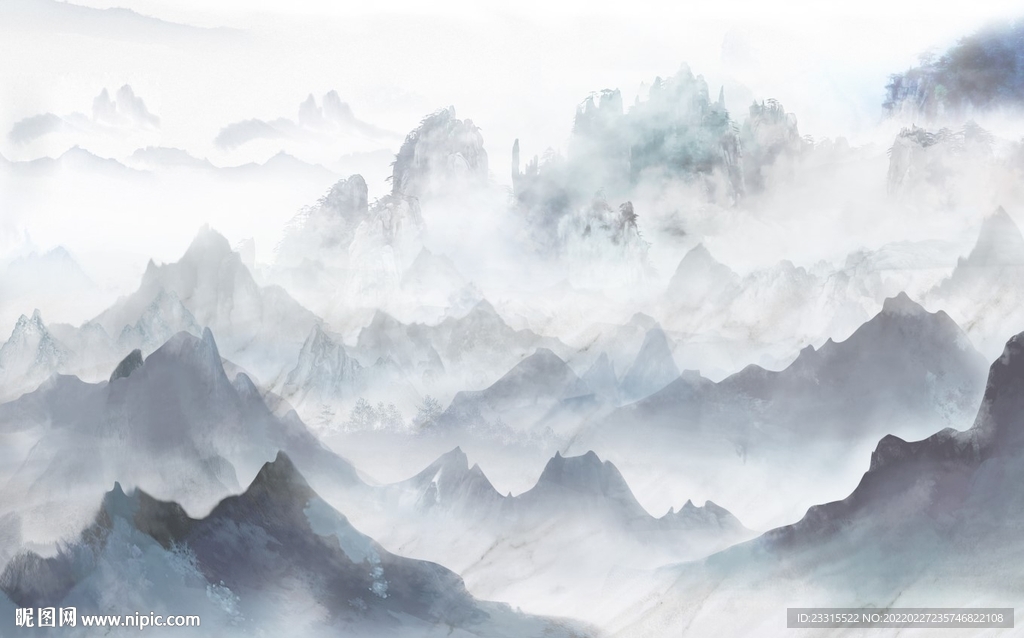 水墨山水客厅新中式背景墙