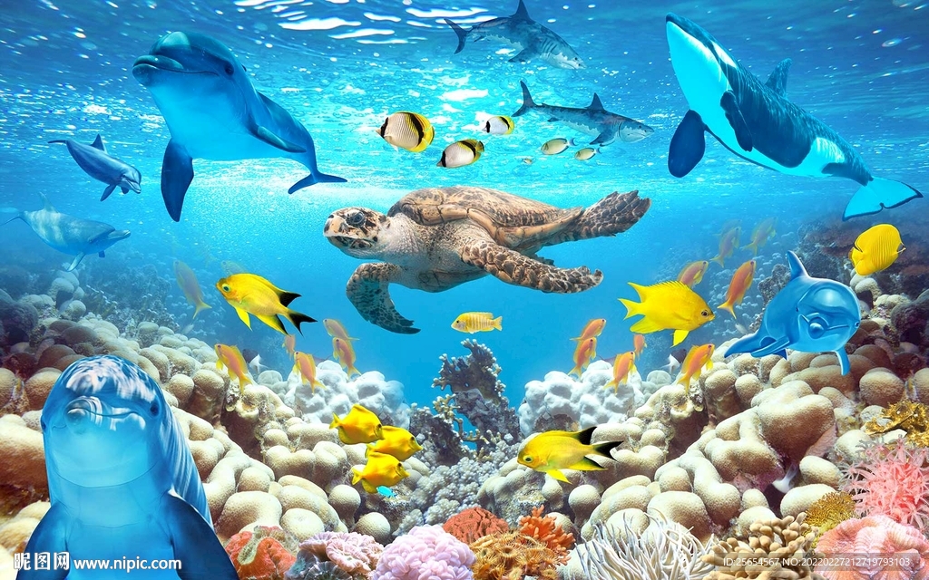 海底世界海龟背景墙