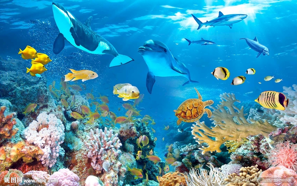 3D立体海底世界海洋馆背景墙