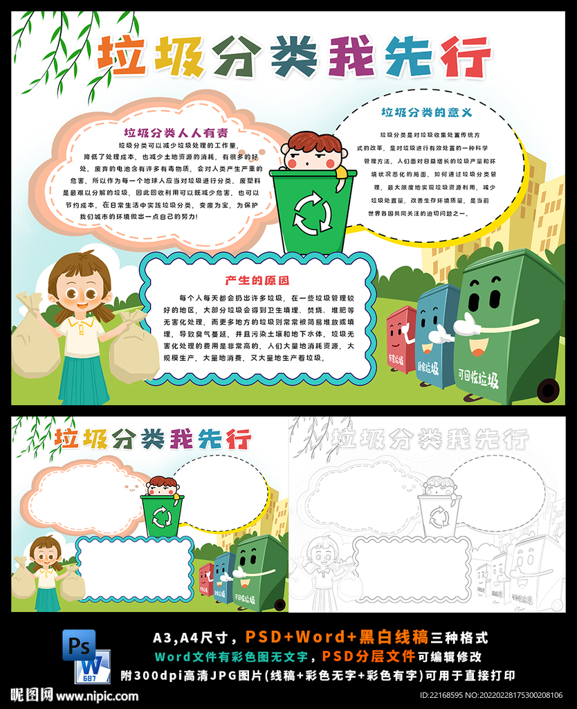 垃圾分类绿色环保小报手抄报