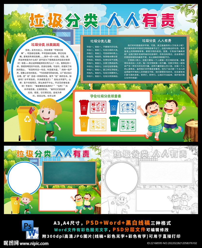 垃圾分类绿色环保小报手抄报