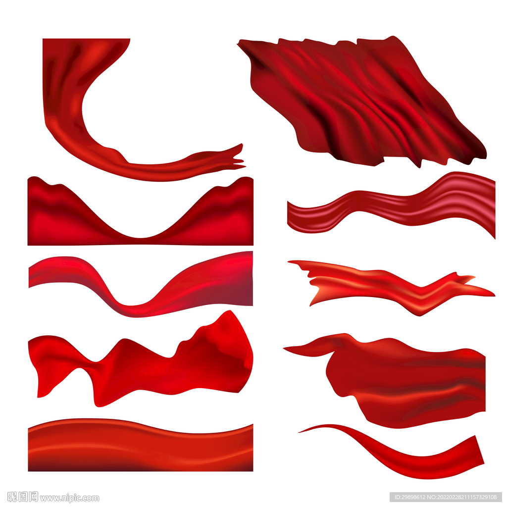 手繪紅綢子 紅綢子 紅綢子插畫 飄逸的紅綢子, 緞子, 插圖, 紅綢子插圖素材圖案，PSD和PNG圖片免費下載