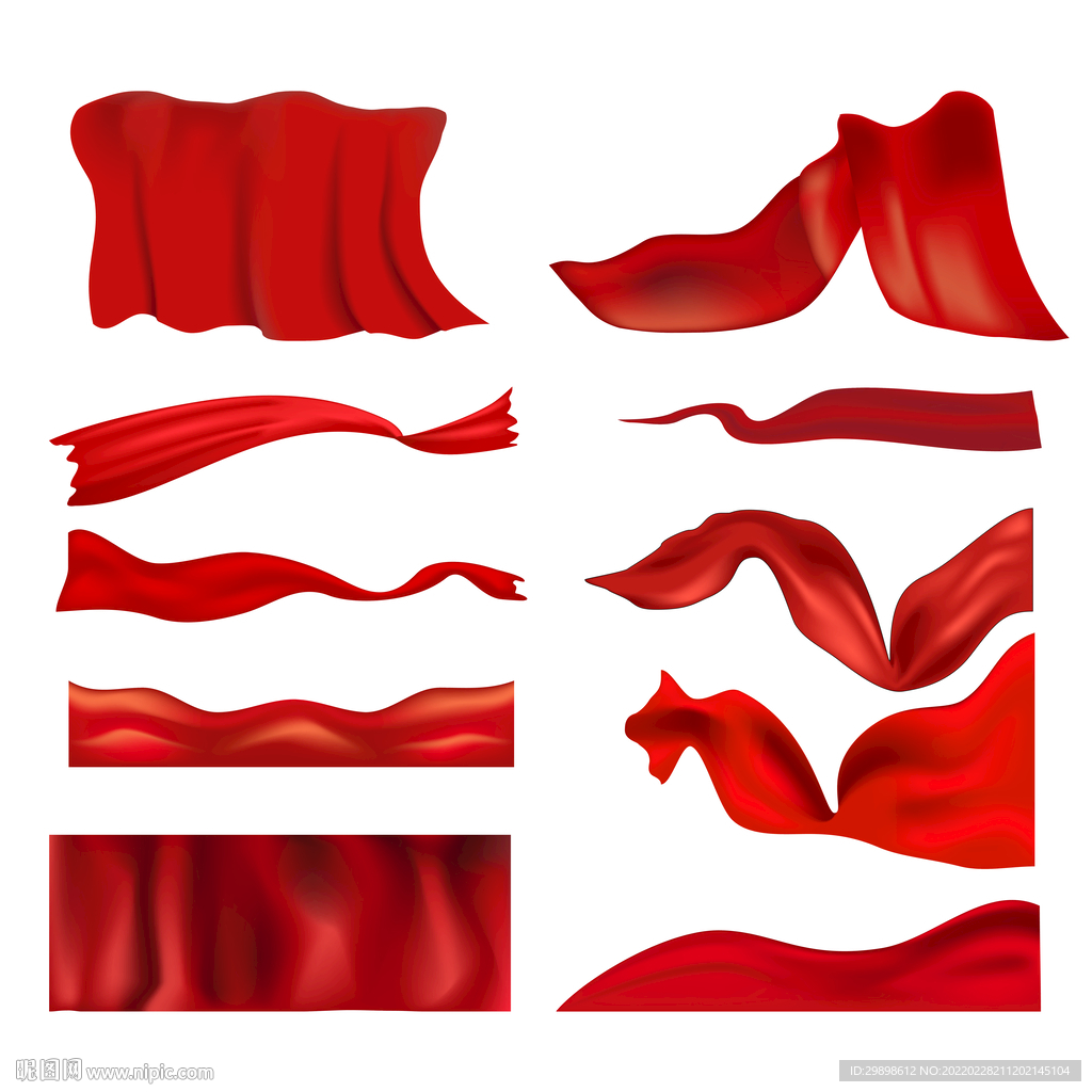 红色丝绸动感红旗飘扬红布矢量图
