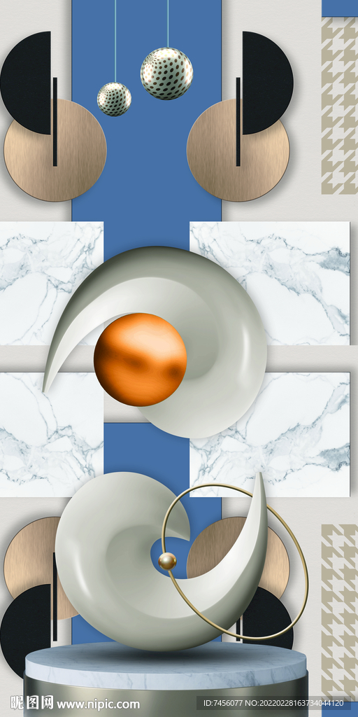 轻奢艺术雕塑大理石背景玄关图