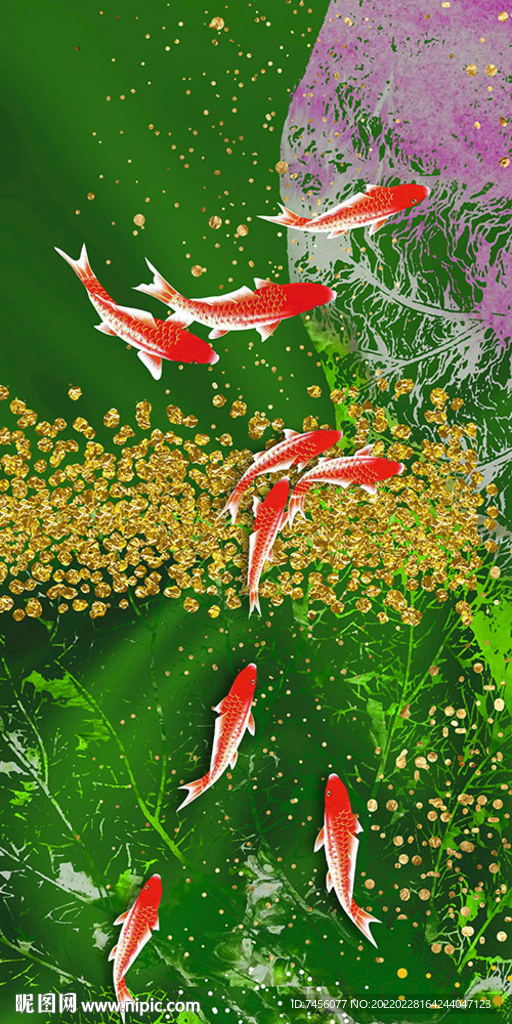 唯美九鱼图玄关壁画