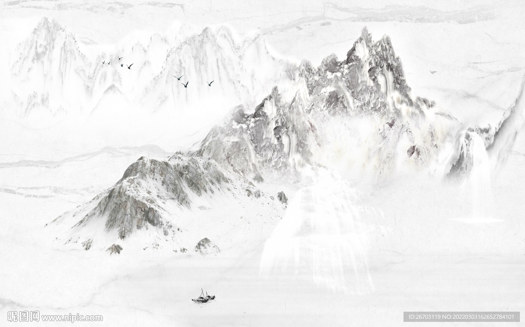 新款灰色大理石山水电视背景墙 